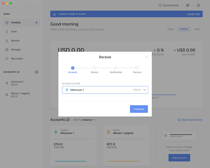 Select an available cryptocurrency account